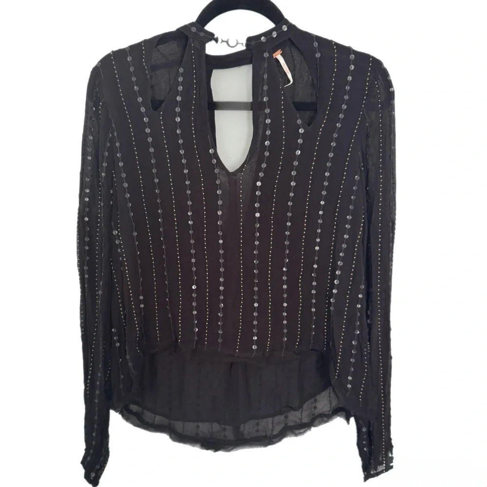 Free People Young Love Embellished Blouse Top Size XS | Boho Romantic Festival - Picture 2 of 9